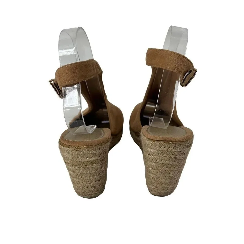 Espadrille Wedge Sandals Tan Brown Peep Toe Refresh Brand Womens Size 8.5 Boho